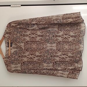 GEORGE Sheer Tunic Brown Paisley Long Sleeve Blouse L